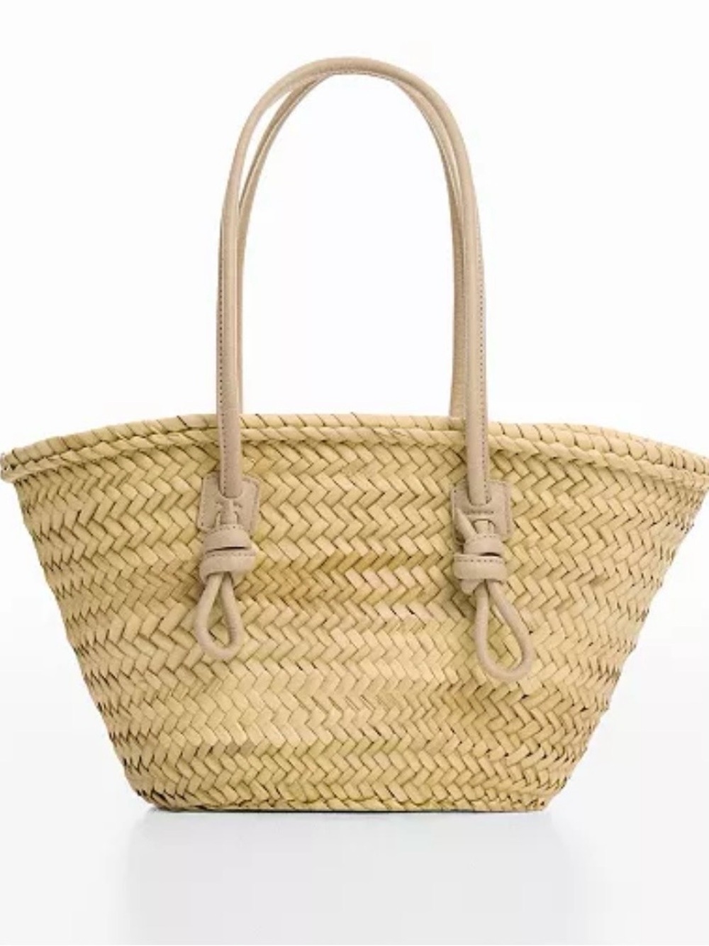Mango Woven Straw Tote Bag with Neutral Handles